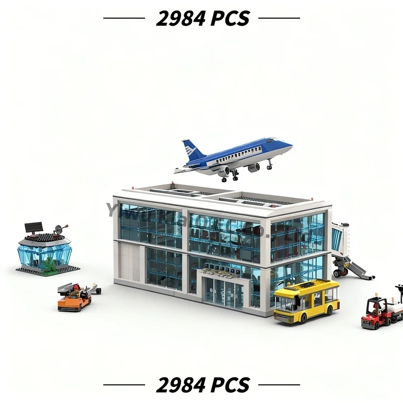 MOC Modular Regional Airport Terminal Building Blocks Set 2984Pcs, Passenger Airliner Plane Bricks Model Adults