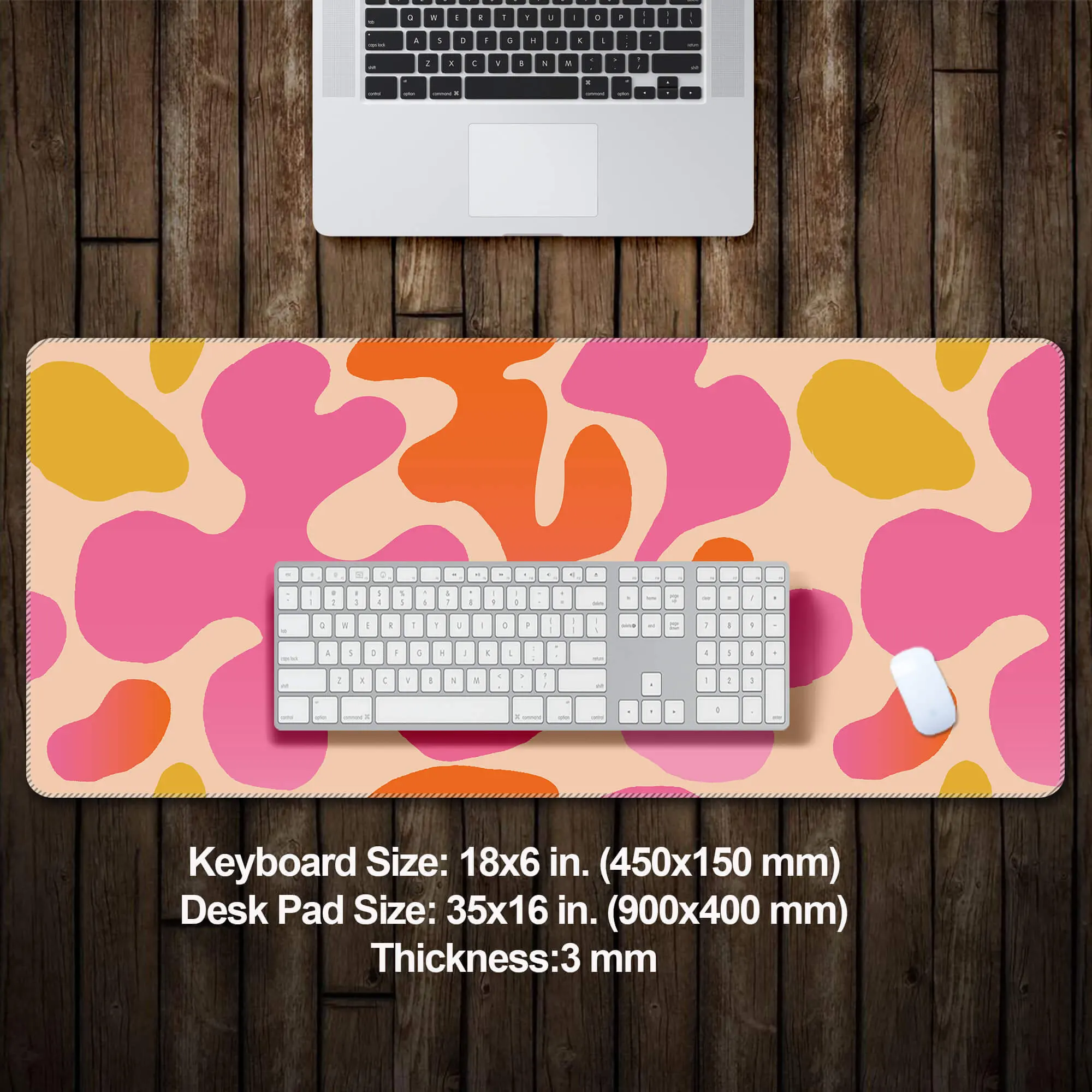 Almofada de mesa rosa, grande tapete de mouse xxl abstrato moderno, tapete de teclado de mesa bonito, acessórios de mesa para mulheres, decoração de escritório