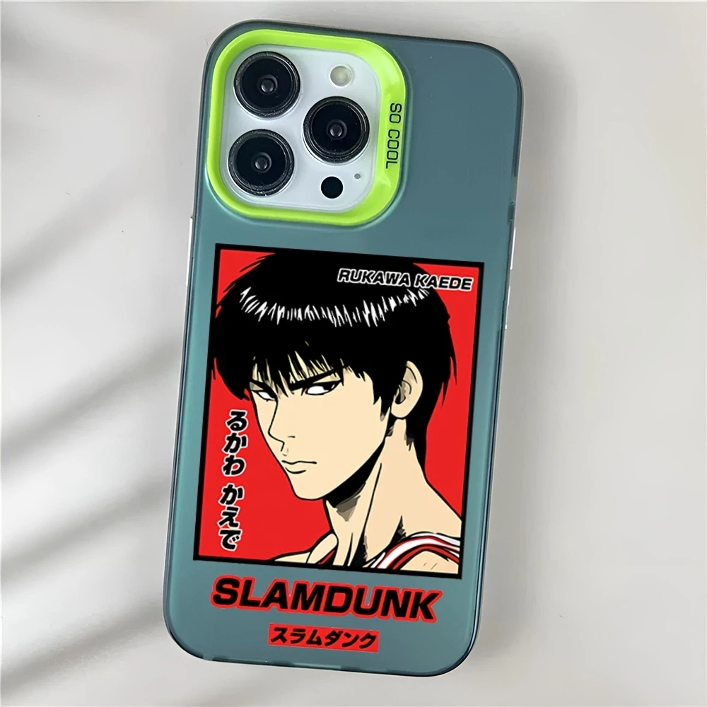 Slam dunk Anime Phone Case Matte Colored Silver For iPhone 13 12 15 14 11 Pro Max Plus XS X Shockproof Hard Cover