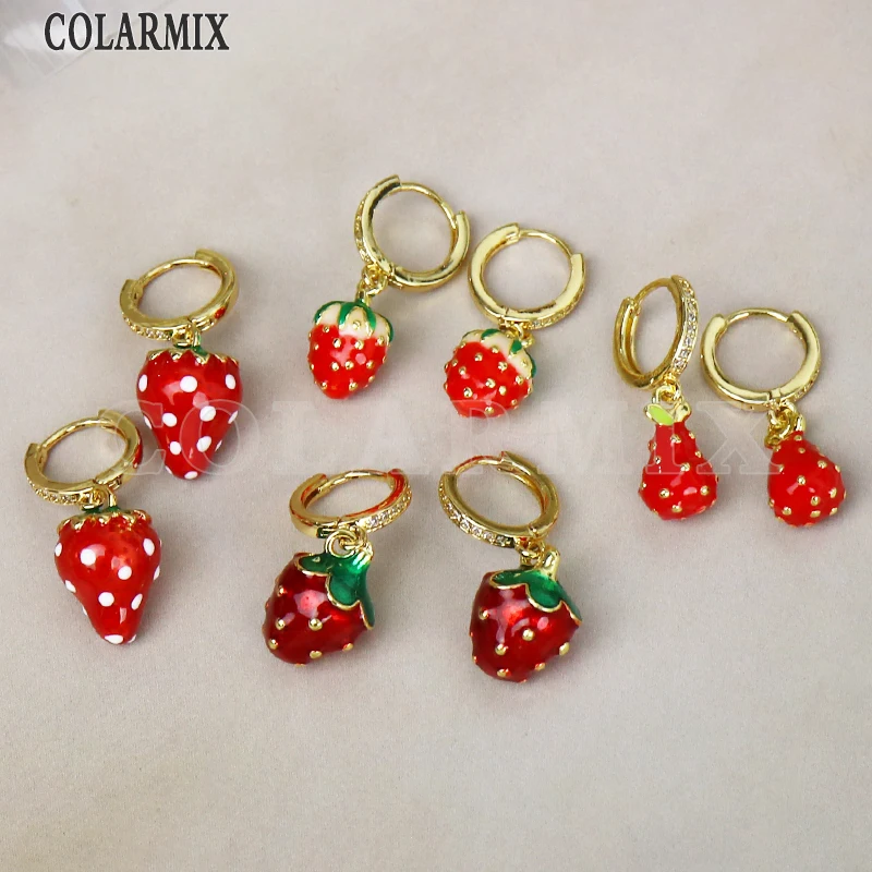 3 Pairs Wholesale Red Color Cherry Berry Fruit Lucky  Lovely Earrings Gold Plated Ears Accessories Women Jewelry Gift 31208