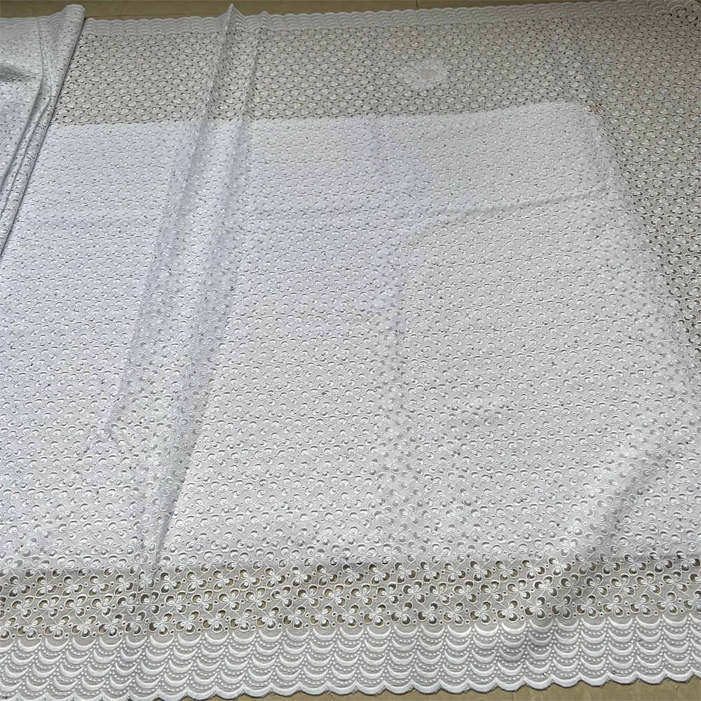 

High-Quality Africa Nigerian Sequins Cotton Embroidery Lace Fabric Tulle 5 Yards for Wedding Party Dress Chiffon XL177 2026