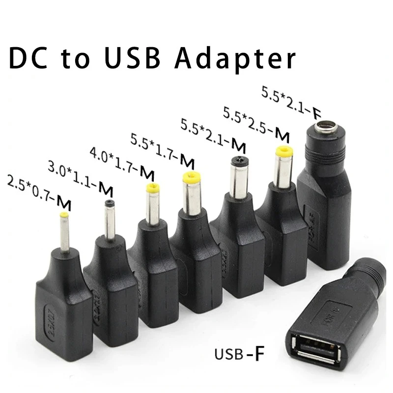 

USB to DC Adapter 5.5*2.5/5.5*2.1/4.8*1.7/4.0*1.7/3.5*1.35/3.0*1.1/2.5*0.7/5.5*1.7 USB female to DC male power adapter