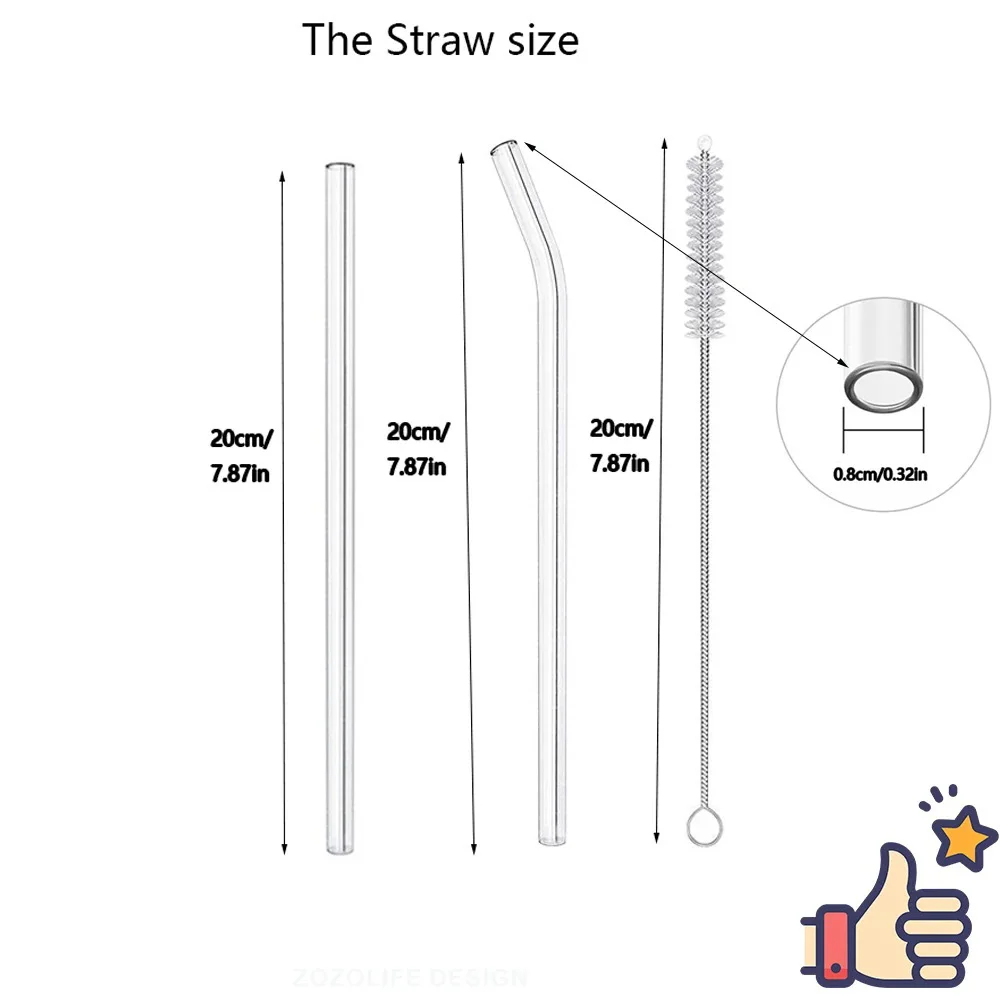 1/2/4/8/10Pcs Reusable Drinking Straw Glass Straws Eco-friendly High Borosilicate Glass Straw Glass Tube Party Bar Drinkware