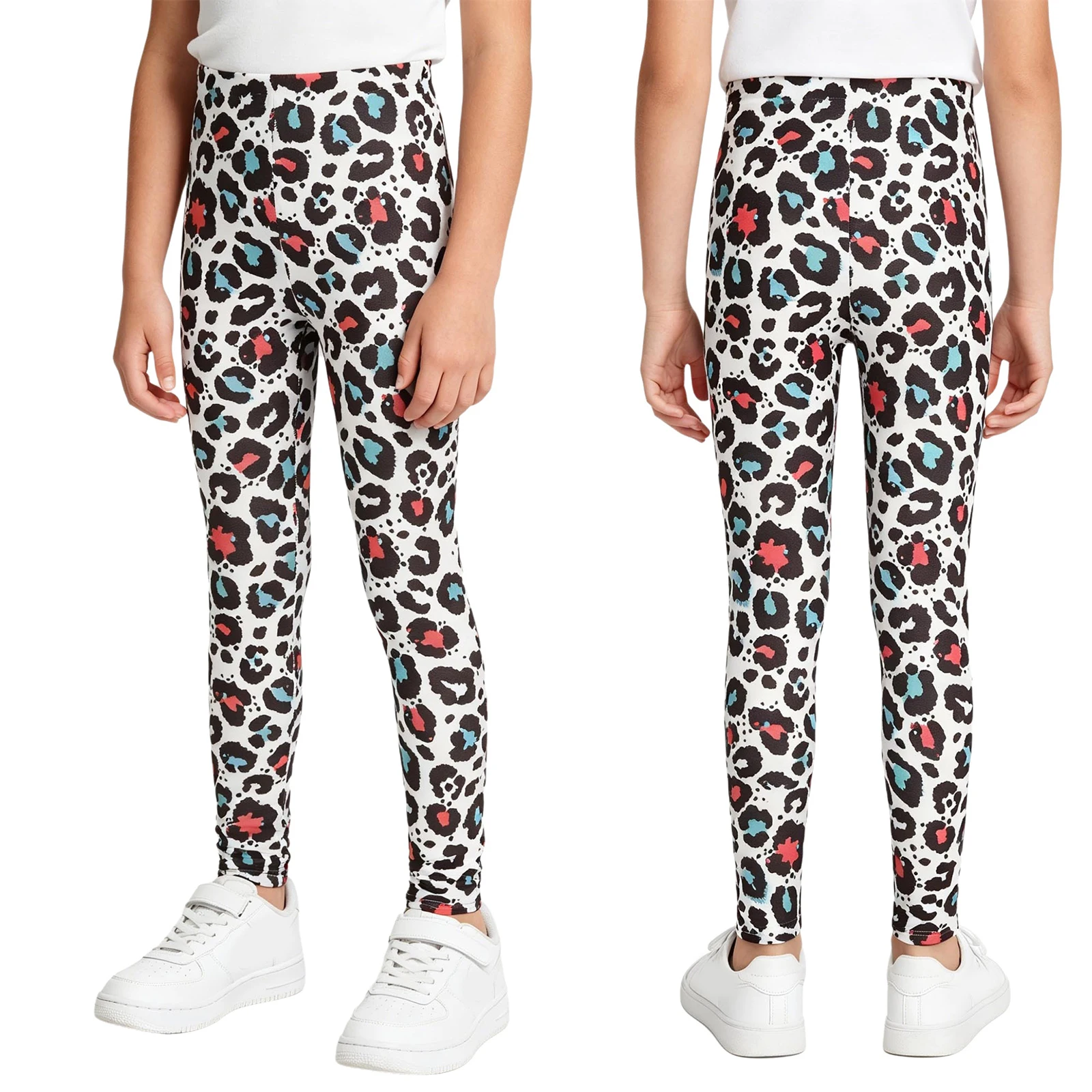 

Girls High Waist Printed Leggings, Stretch Elastic Waist Soft Breathable Long Pants, Comfort Sports Daily Casual Wear for Kids