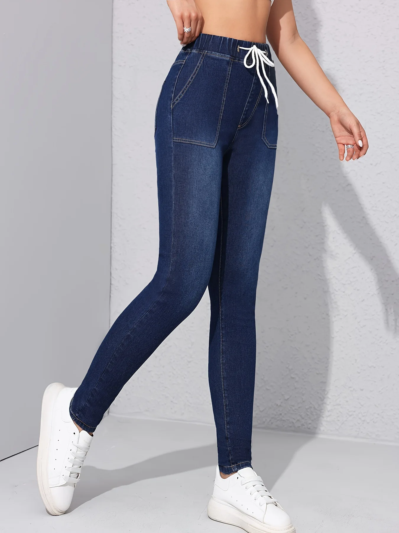 Women's Spring and Autumn New Fashion Elastic Waist Slim-fit High Waist Jeans, Close-fitting Small Leg Pants, Pencil Pants Jeans