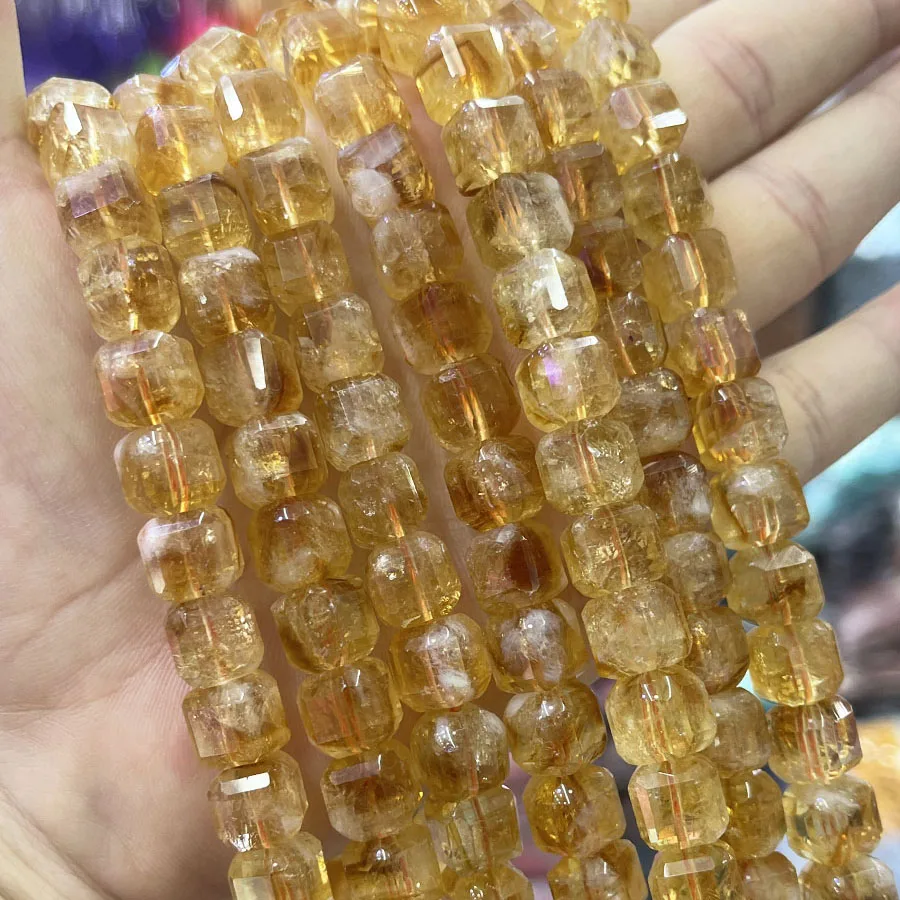 

10mm Natural Crystal Citrine Square Stone Bead Faceted Loose Beads Spacer For Jewelry Making DIY Necklace Bracelet 15''