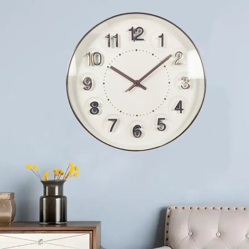 for Ultra-quiet Word Version Living Room Wall Hanging Watch Electroplating Frame Screen Printing Scale Quartz Clock