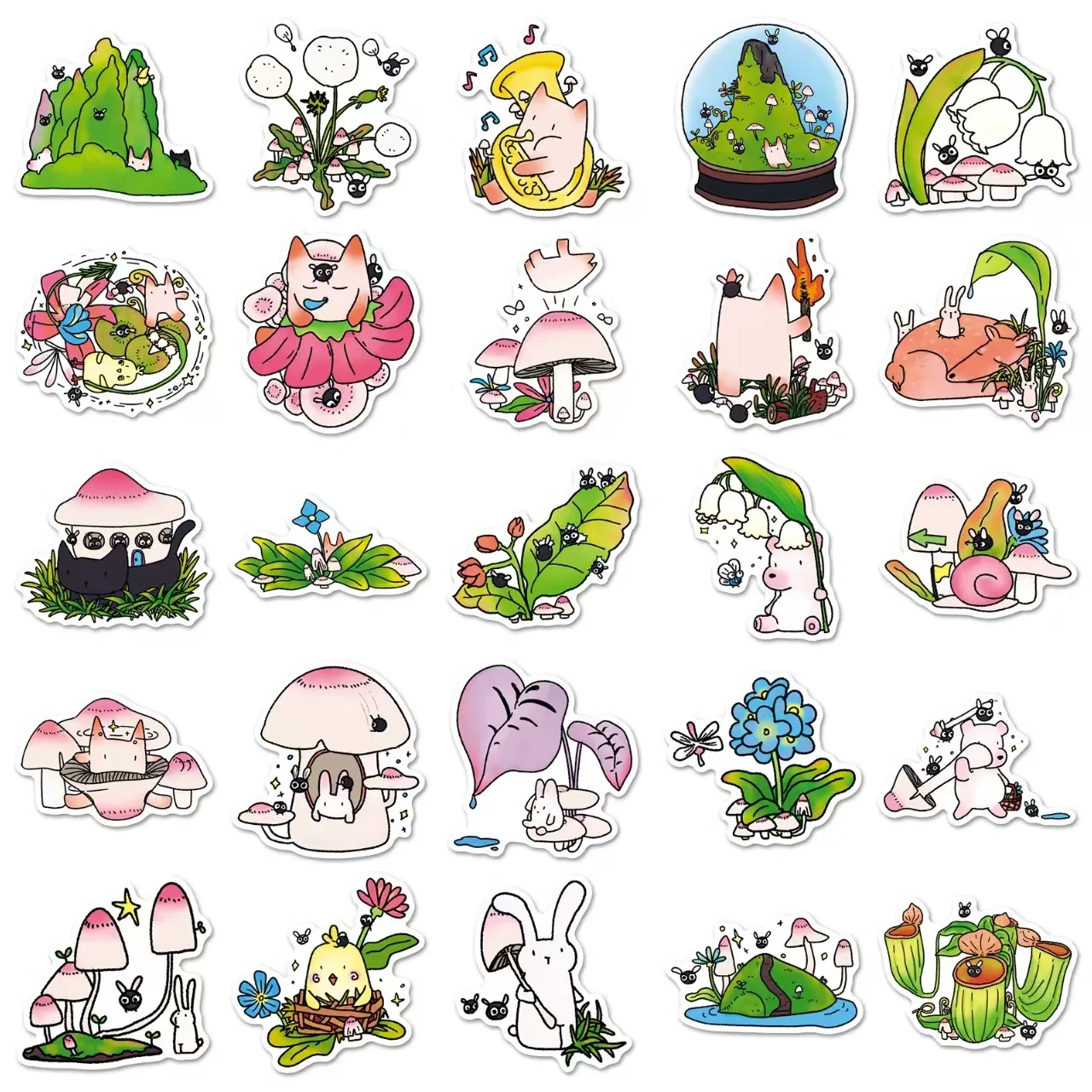 50PCS Mushroom Forest Graffiti Stickers Hand-Drawn Children's Fun Forest Cartoon Decal DIY Luggage Phone Guitar Scraphbook Cup