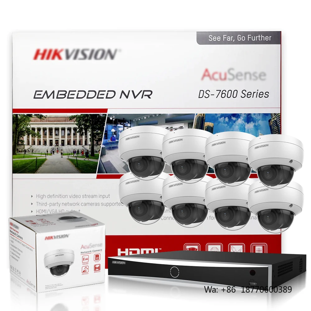 Outdoor Original Hikvision Kit, 8/16/24/32-Channel NVR, 4MP/8MP/4K, Built-in Microphone, Dome, Wired PoE Network Camera System