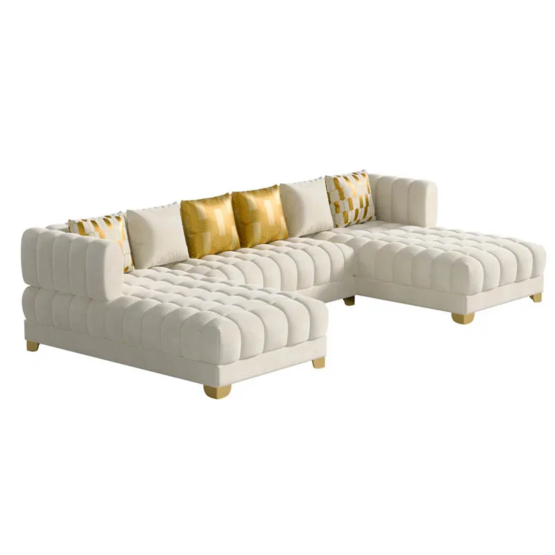 # Modern U Shaped Corner Sofa White Up-holstered Velvet Sofas Sectional Living Room Sofa Set for Wholesale