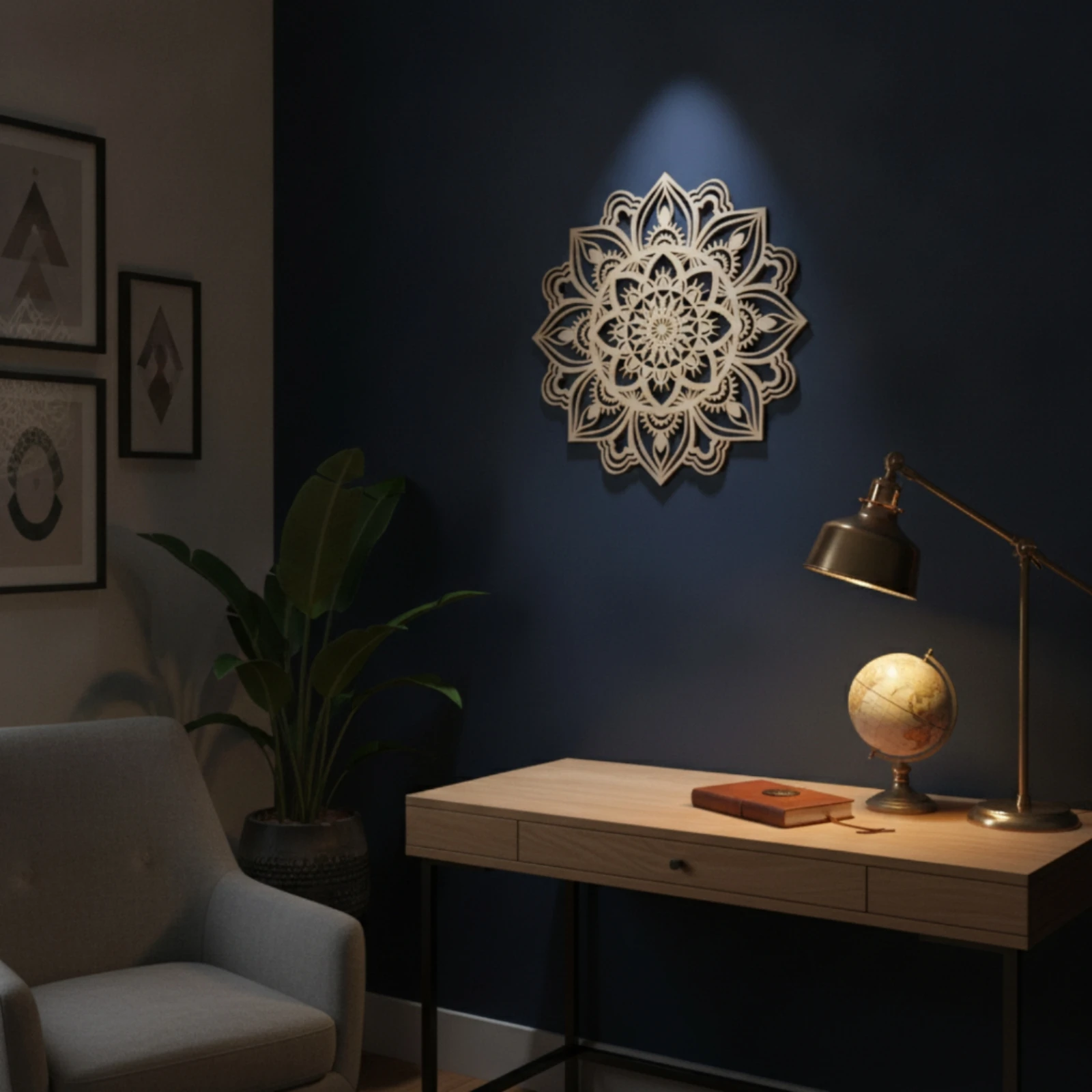 Mandala Wall Decor Layered Wooden Mandala Openwork Natural for Living Room, Bedroom