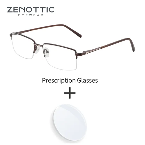Gafas graduadas cuadradas de media montura ZENOTTIC talla M para hombre, gafas ópticas fotocromáticas/miopía con luz azul de Metal moderno