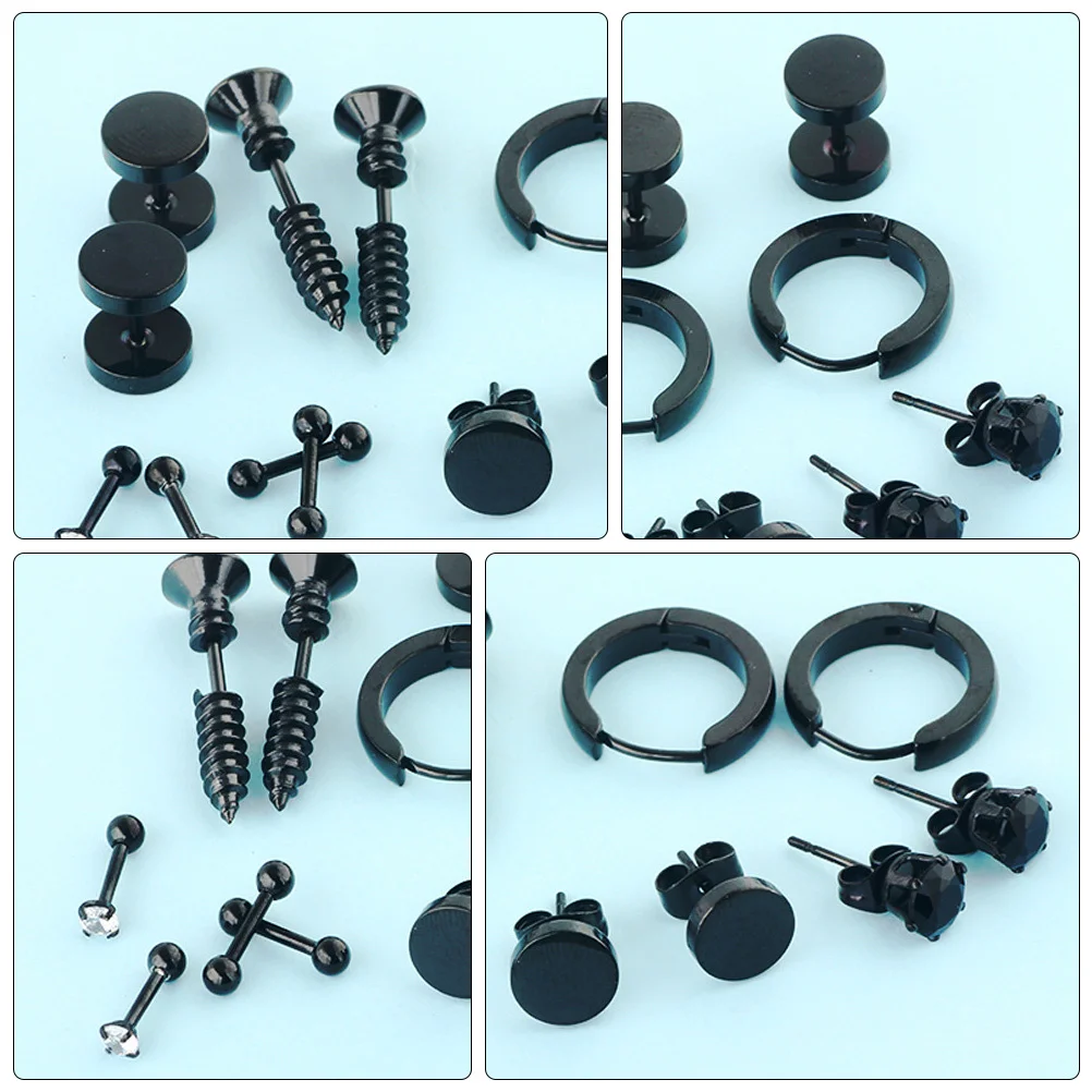 

14Pcs Stainless Steel Earring Set for Men Unique Chic Ear Pendant Anti Allergic Fine Polished Ideal Gift Anniversary Birthday