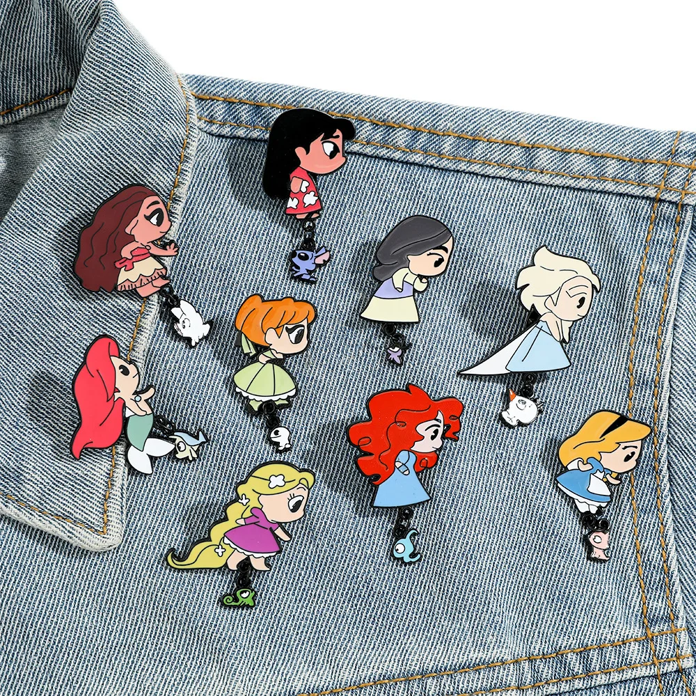 Disney Cartoon Metal Badge Frozen 2 Anna Elsa Mermaid Ariel Cinderella Anime Figures Enamel Brooch Kawaii Kids Clothes Pins Gift