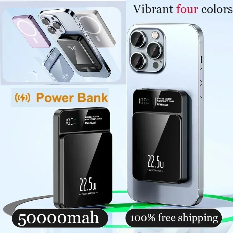 New Magnetic Power Bank 50000mAh Qi Wireless Charger Portable Fast Charging PowerBank External Battery for IPhone Magsafe Xiaomi