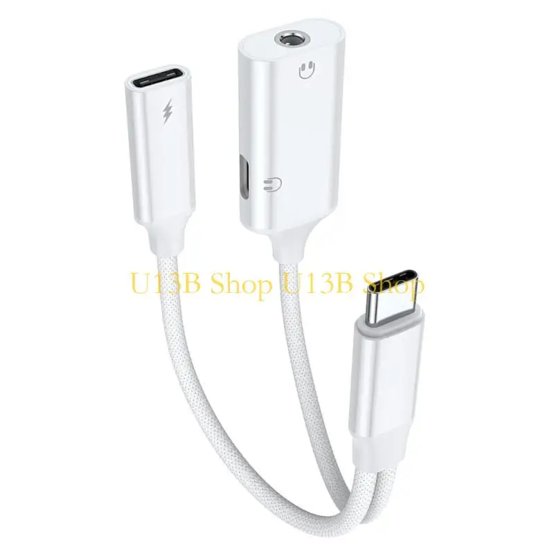 U13B Type C Headphone Jacks Splitter PD60W Power Delivery HiFi Sound Nylons Braids Cable Simultaneous Charging Sound Use