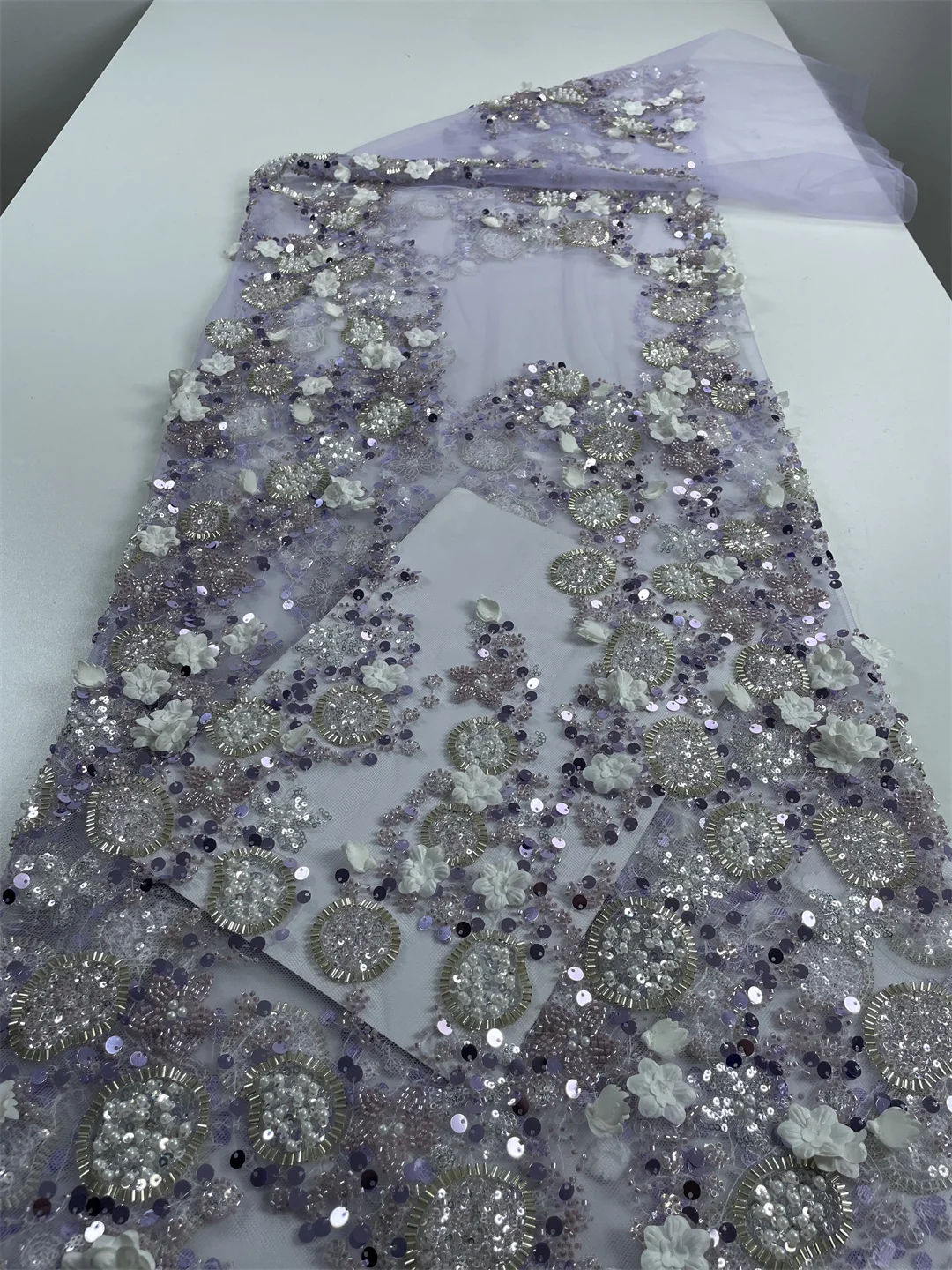 New Design High Quality 2025 African Lace Nigerian Tulle Lace Fabric Beaded Embroidery Party Dress Sequins French For Sewing