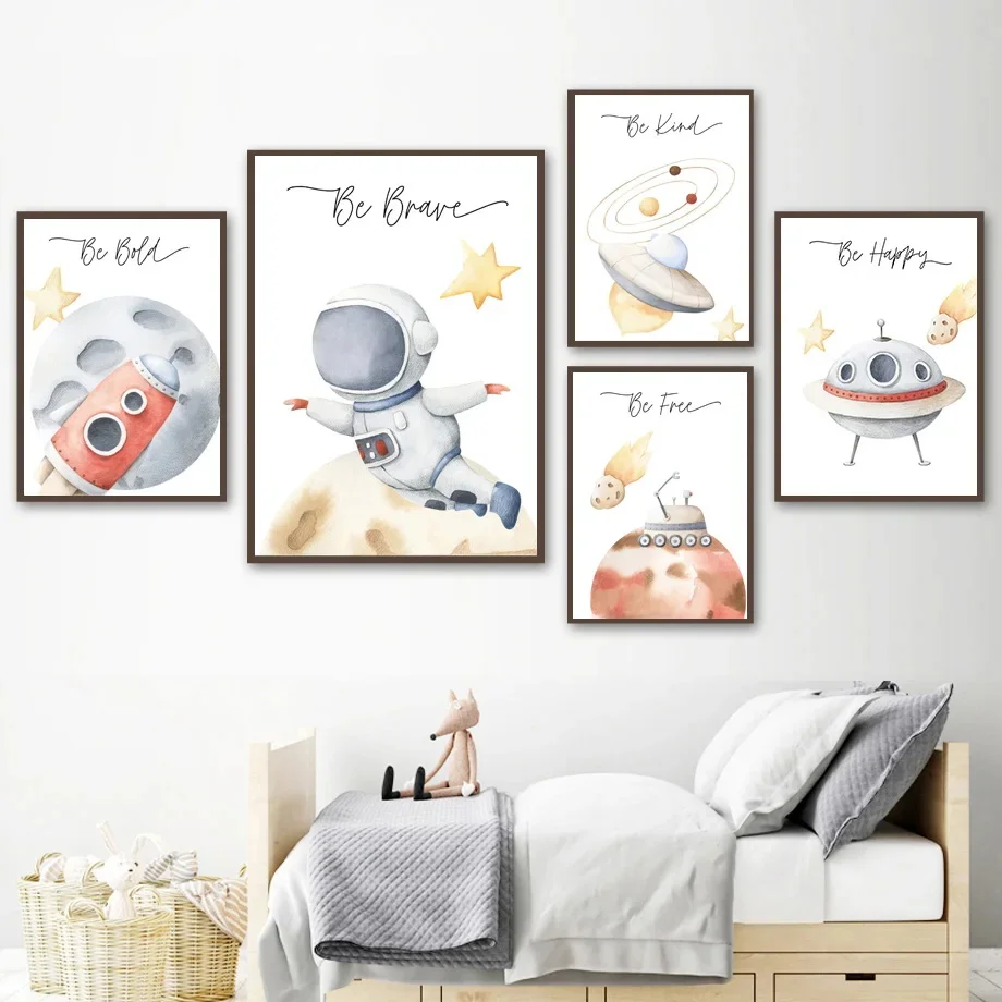 Rocket Astronaut UFO Space Planet Poster Nursery Wall Art Canvas Painting Nordic Posters and Prints Wall Picture Kids Room Decor