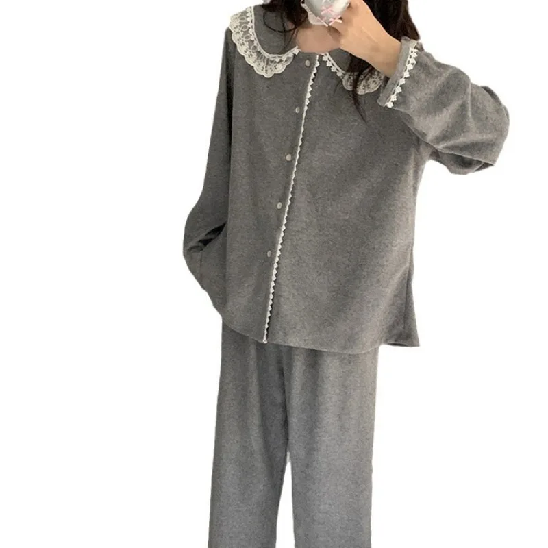 New Sweet Printed Long Sleeve Pajamas Women's Pants Home Set Pijamas Women Женская Пижама