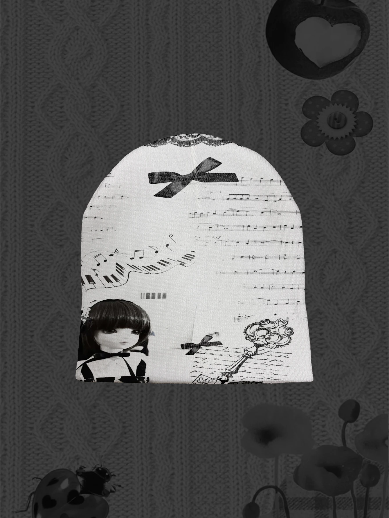 القوطية لطيف المومياء الأرنب طباعة قبعة صغيرة قبعة المرأة هالوين الرعب الكرتون نمط محبوك الدافئة الخريف الشتاء موضة أغطية الرأس