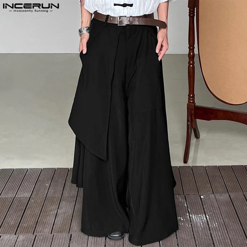 Fashion Men Wide Leg Pants Solid Loose Button Joggers Irregular Trousers Men Streetwear 2024 Oversize Skirts Pants S-5XL INCERUN