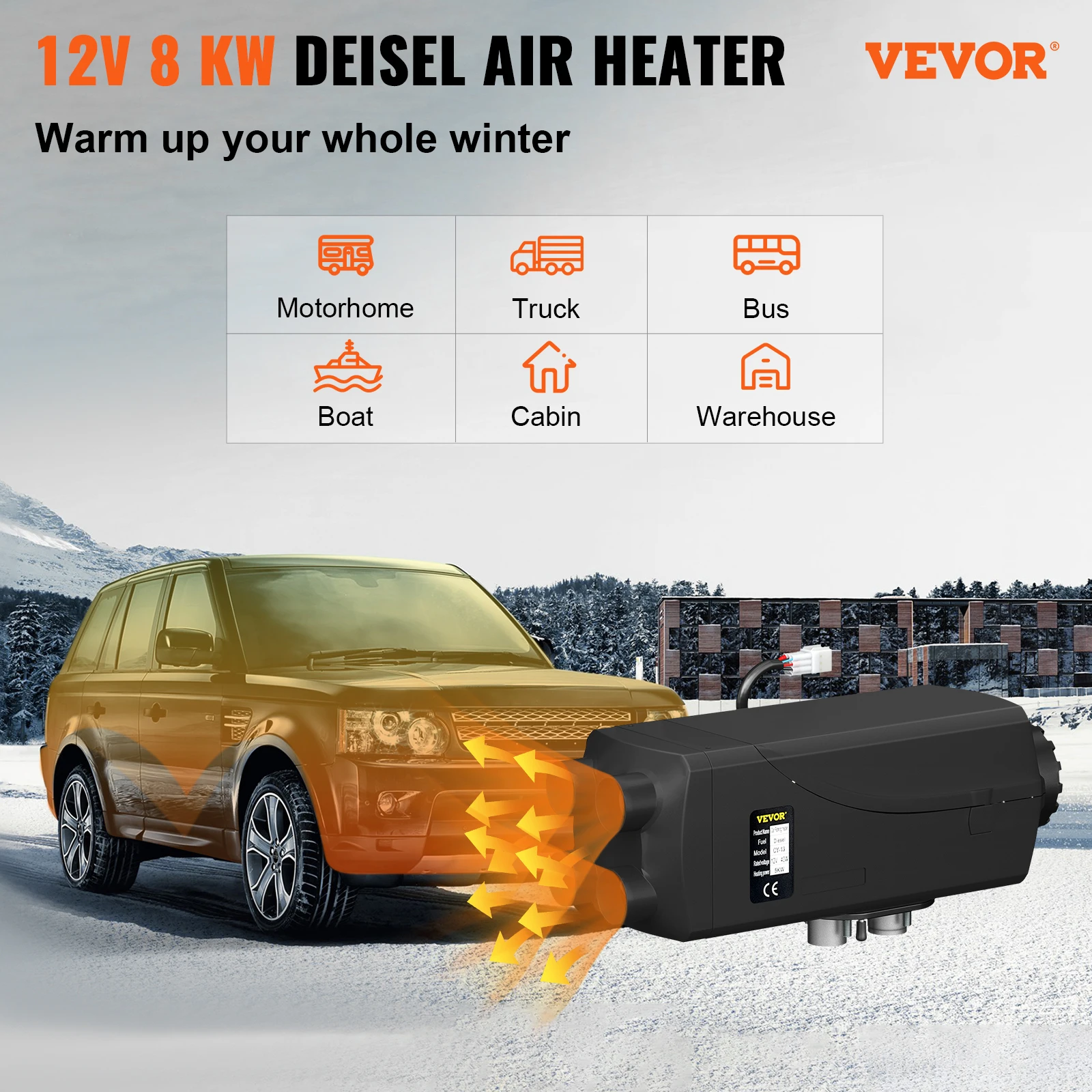 VEVOR 8KW Muffler Diesel Heater 12V 10L Tank Diesel Parking Heater with Lcd Monitor for Boat Bus RV and Trailer