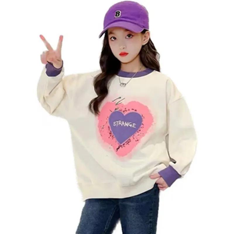 10 12 13 Years Girls Heart Sweatshirt 2025 Autumn New Fashion Casual Pullovers Tops for Kids Sportswear Teens Children's Clothes