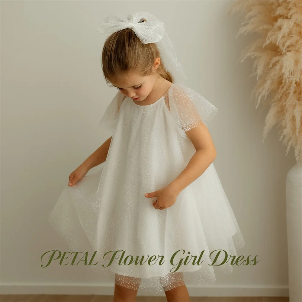 Petal Cream White Children Birthday Wedding Dresses Round Neck Short Sleeve First Communion Gown Girls Princess Dress