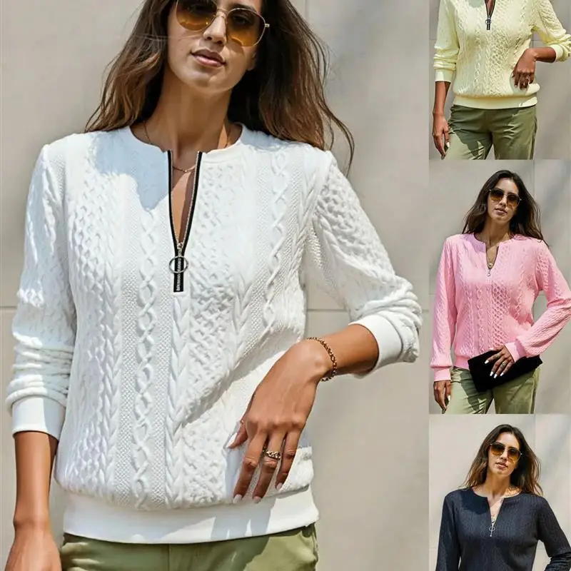 سويت شيرت نسائي طويل اللون Sve مستدير من القماش الناعم المريح، مجموعة ملابس الشارع الشهير Sle للخريف #1