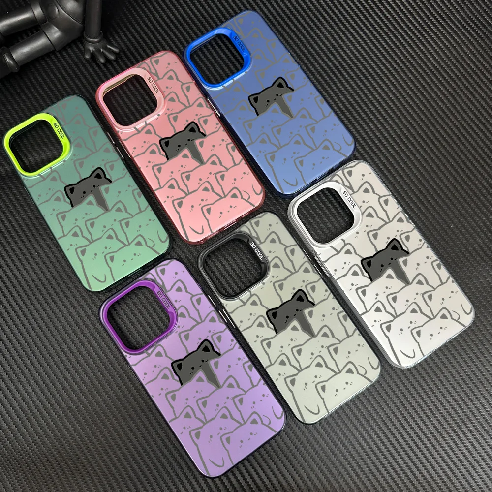 Discoloration Cat Black Cute Phone Case For Samsung Galaxy S24 S23 S22 S21 Plus Ultra S20 FE A55 A54 A53 A52 IMD Laser