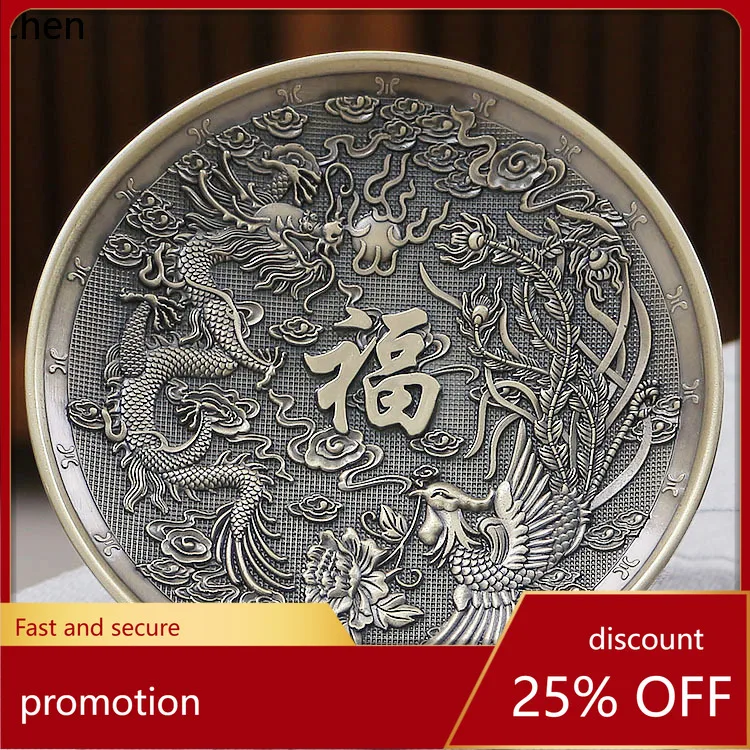 

Подставка для благовоний в китайском стиле с драконом и фениксом, круглая, из сандалового дерева, под старинную бронзу, для дома