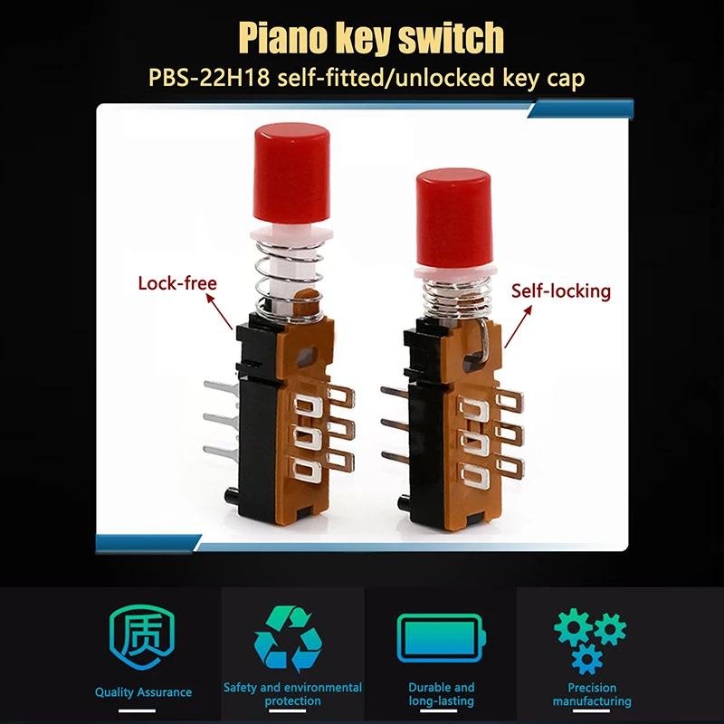 10 Pcs Button Piano Key Switch 6-Pin Linkage With/Without Lock Without Bracket Hole Connector With Cover