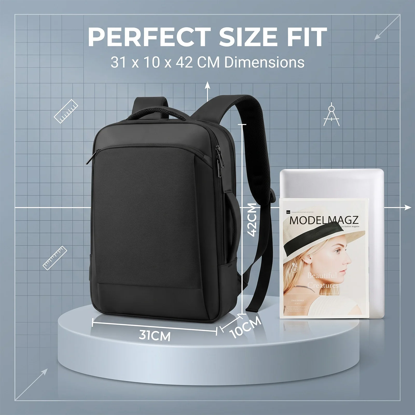 Laptop Backpack for Men,Business Travel Commute Daypack with USB Charging Port,Large-Capacity Outdoor Casual Rucksack