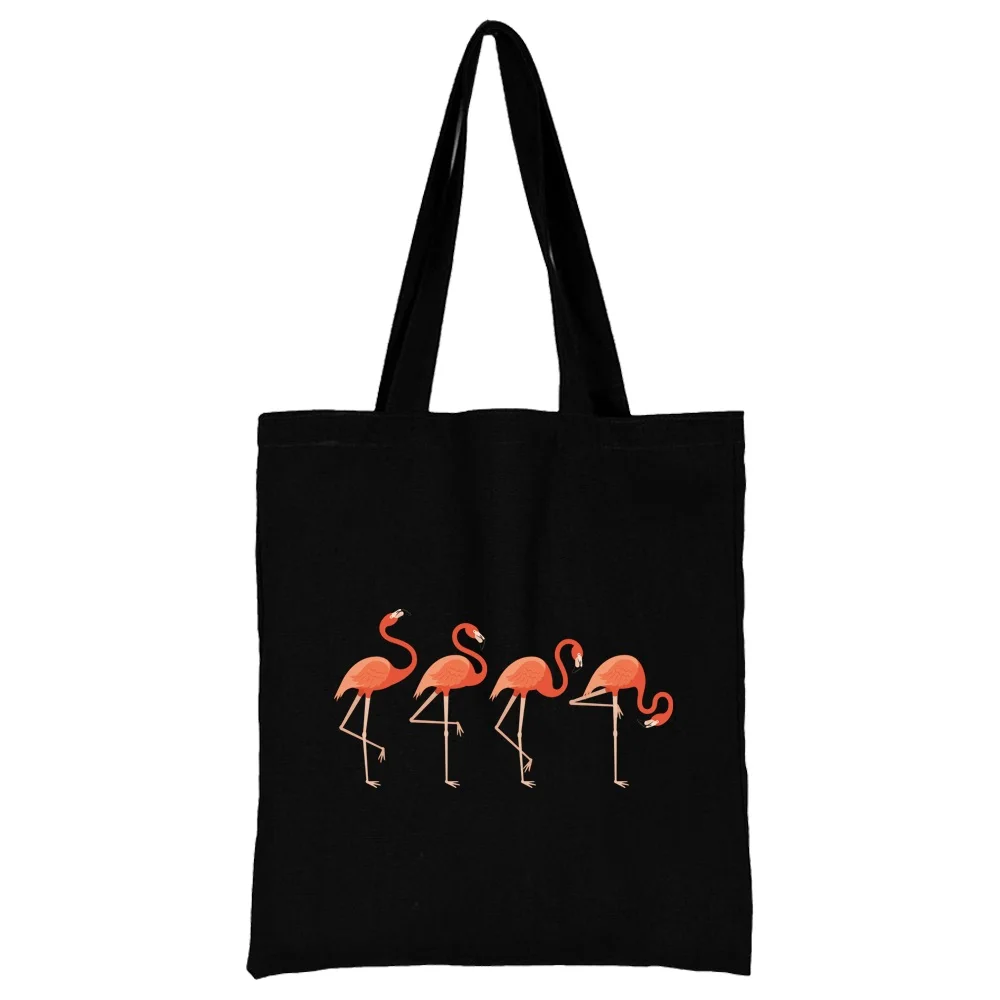 Shopping Bag Women Handbag Shoulder Bag Ladies Shopper Canvas Bag Reusable Commute Large Capacity School Tote Bag Flamingo Print