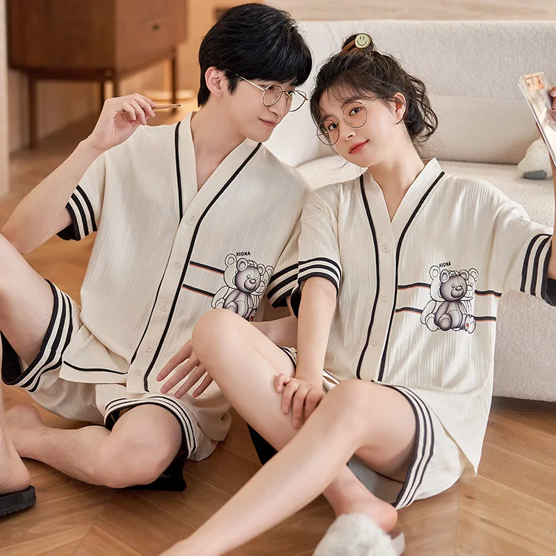 

2023 Japan Kimono Home clothing For Couples Cotton Pajamas Set Women Summer Shorts Set Pijamas Men Homewear Pjs Dropship