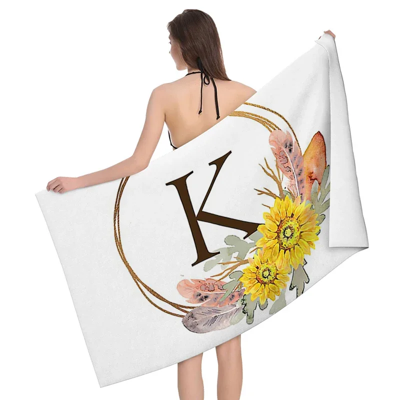 1pc Flower wreath letter pattern Pattern Beach Towel,Ultra-Fine Fiber Beach Blanket,Highly Absorbent Bath Towel,Suitable