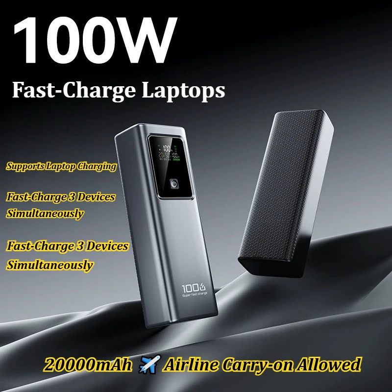For Notebook Laptop 100W PD Fast Charging 20000mAh Digital Display Portable Rechargeable Power Bank External Battery for Phone