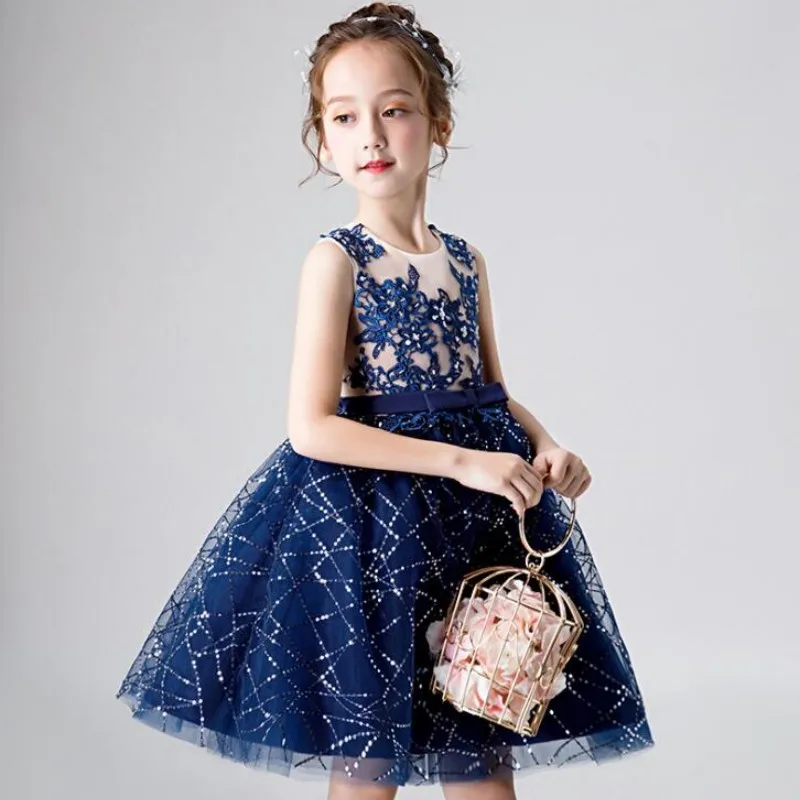 Sequin Flower Girl Dress For Girls Tulle Dresses Birthday Party Wedding Ceremonious Baptism Clothes First Communion Dresses