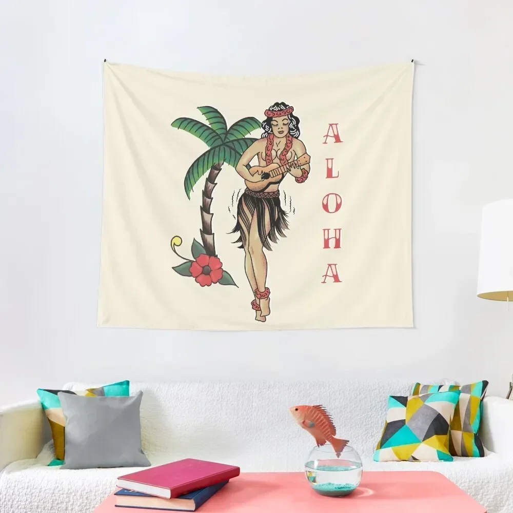 Jerry Style Traditional Aloha Hula Pinup Girl In Hawaii Tapestry Wall Hangings Decoration Home Supplies Tapestry