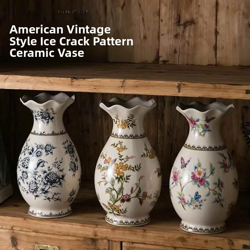 

American Style Ceramic Flower Vase Creative Blue And White Dry Flower Insertion Home Decoration Craftwork Living Room Decor