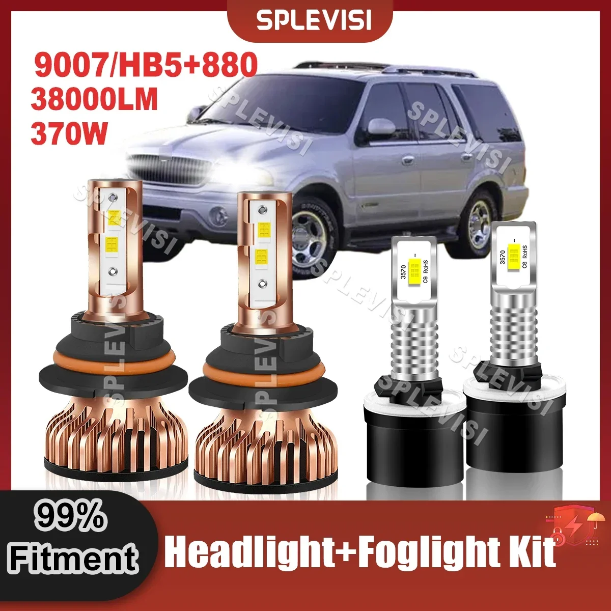 

9007/HB5 880 6000K HID White LED Headlight High Low Beam Foglamp Kit For Lincoln Navigator 1999-2002 1998 1999 2000 2001 2002