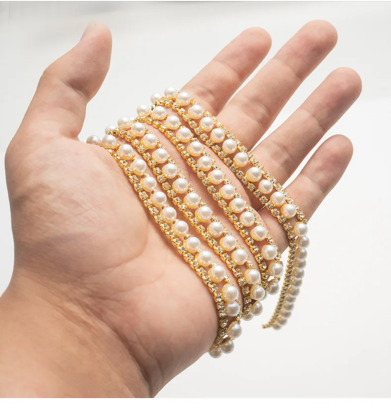 10 Meter Strass-Kette Kristall-Diamant-Accessoire Geschenkdekoration mit Eingelegten Perlen Strass-Band DIY Handwerk Nähzubehör – Detail 4