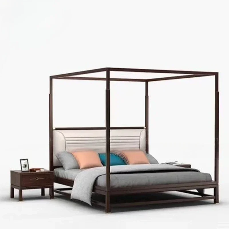 Model Room Club Doub le Bed Hotel Villa Bu siness Re ception So lid Wood Be d Shelf B ed