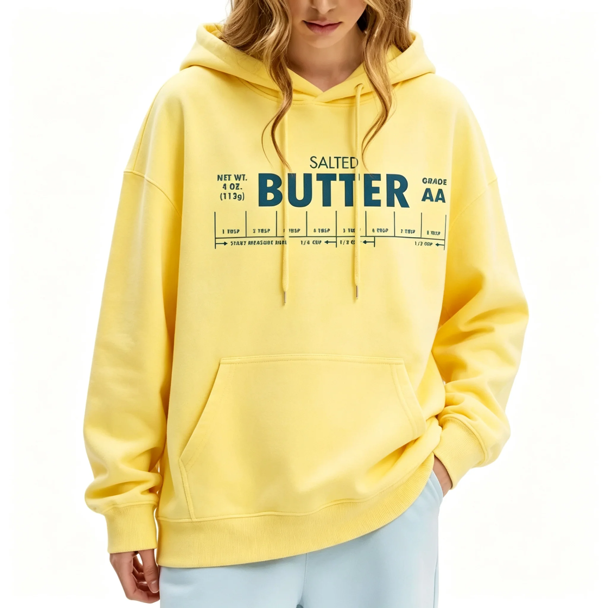 Women Oversized Hoodie Salted Butter Letter Graphic Pullover Korean Casual Hooded Sweatshirt Vintage Long Sleeve Top With Pocket