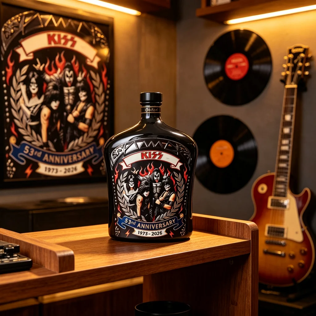 1973-2026 KISS Heavy Metal Rock Band 53rd Anniversary Printed Whiskey Bottle Vintage Decorative Decanter Home Bar Counter