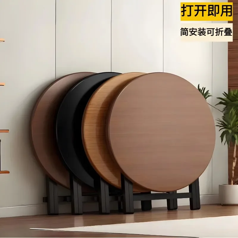For Foldable Round Dining Table Portable Small Apartment Household Rental Room Balcony Simple Stall Table Space Saving