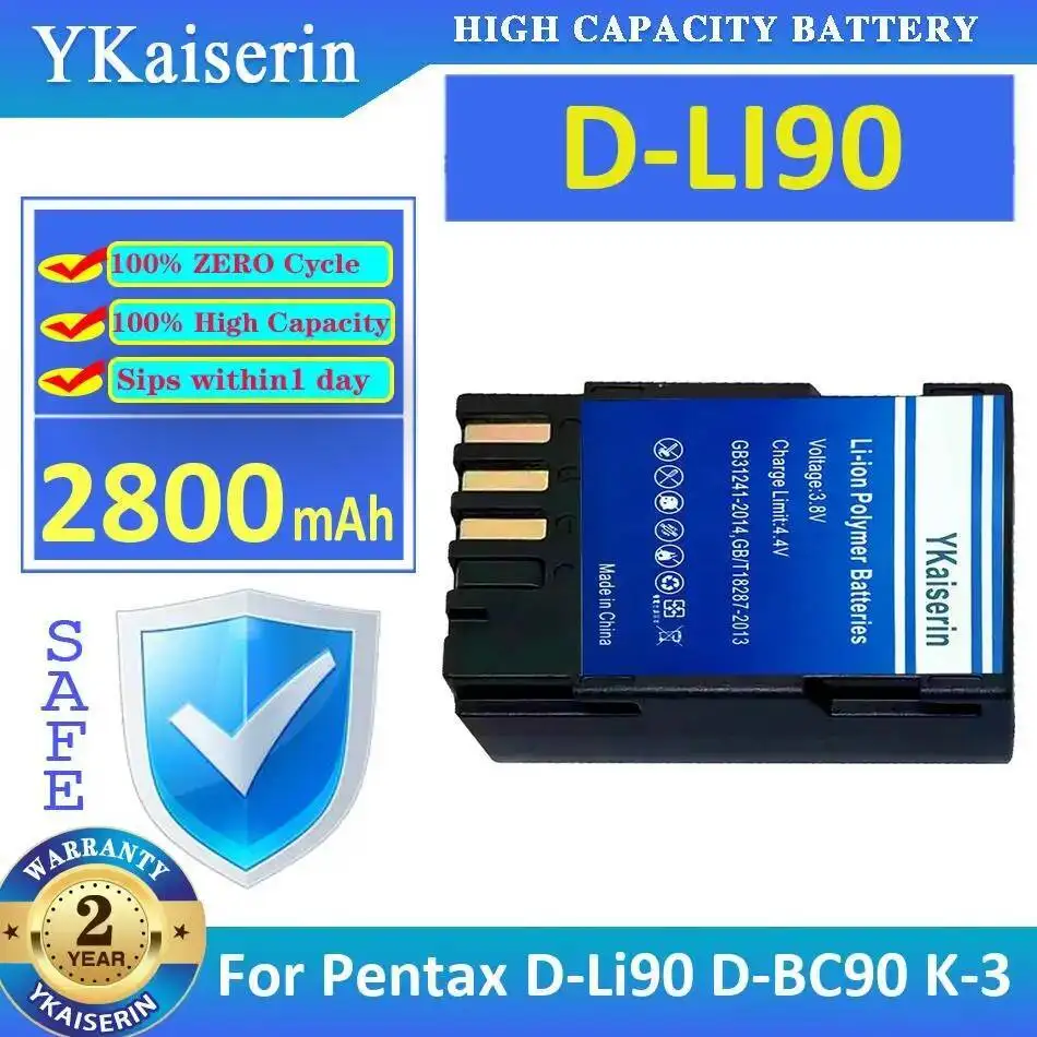 

Long-Lasting Camera Battery 2800Mah Reliable Replacement For Pentax D-Li90 D-BC90 K-3