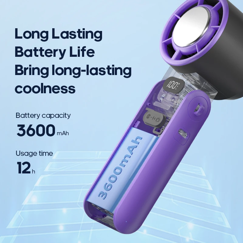 Portable High Speed Cooling Handheld Fan 3600mAh Rechargeable 100 Speed Adjustable Mini Foldable Air Cooling Turbo Fan & Lanyard image 5