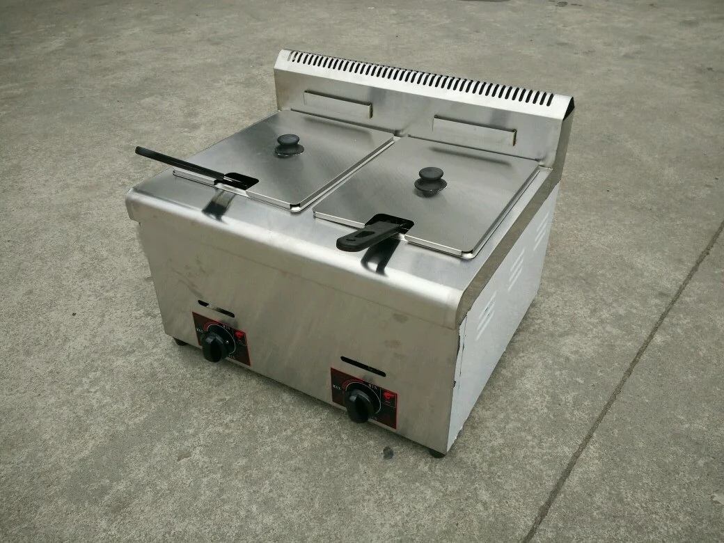 새로운 디자인 상업용 스테인레스 스틸 테이블 탑 칩 에어 가스 더블 프라이어