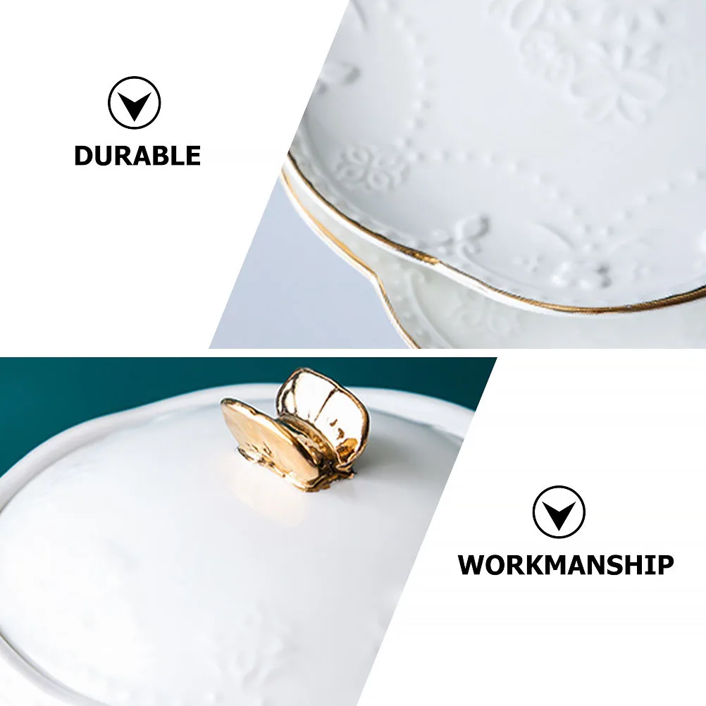 

1Set Ceramic Dessert Bowl Double Handle Gold and White Intertwined Painting Perfect for Celebrations Hotels